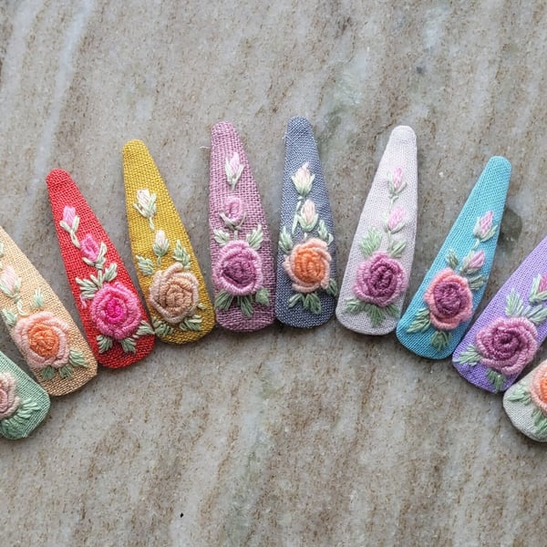 vintage roses hair clip, hand embroidered floral, gifts for girls, bridesmaids