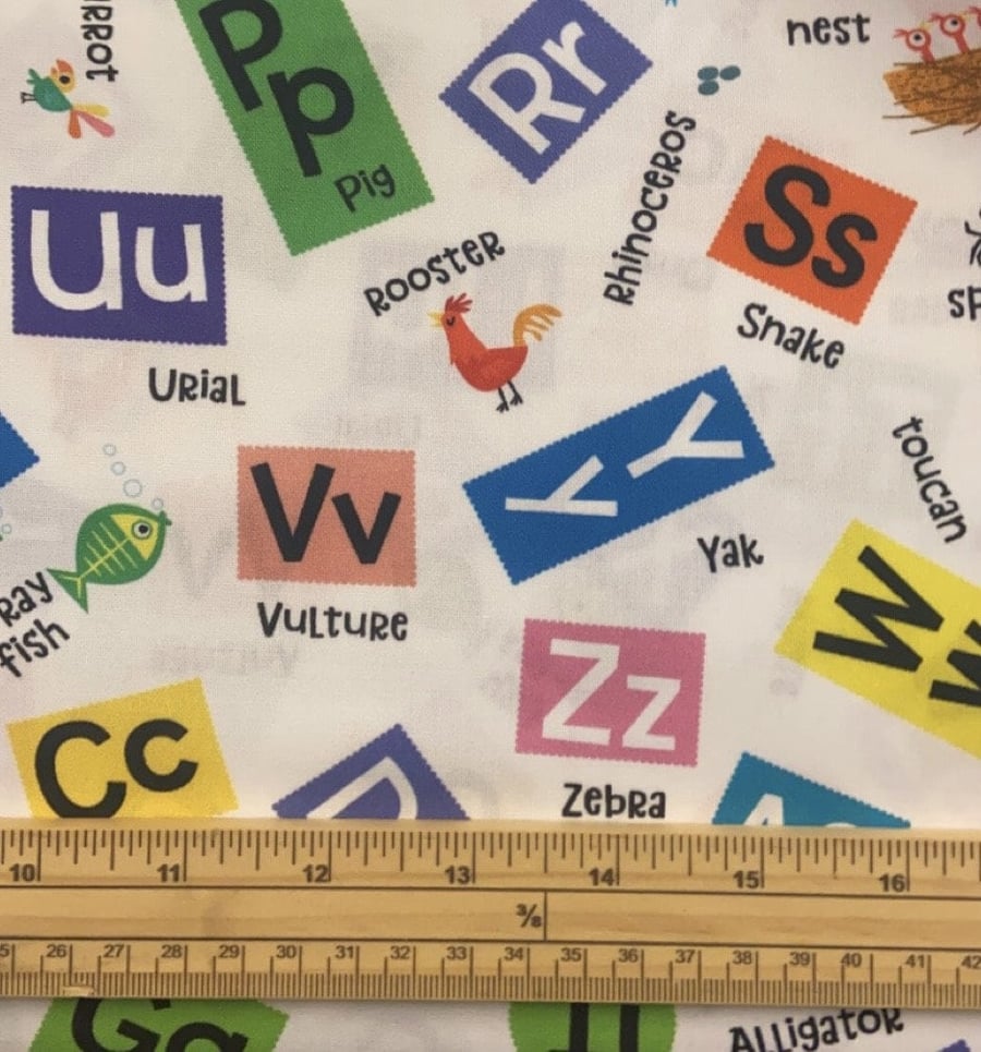 Fat Quarter Alphabet Scramble On White 100% Cotton Quilting Sewing Fabric