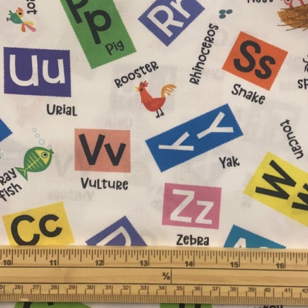Fat Quarter Alphabet Scramble On White 100% Cotton Quilting Sewing Fabric