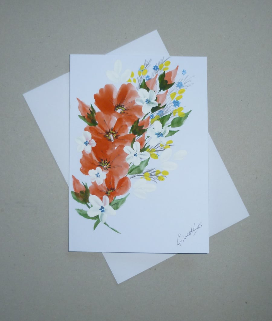 original art hand painted floral greetings card ( ref FA 613 E2 )