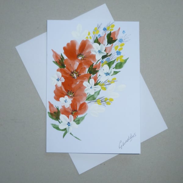 original art hand painted floral greetings card ( ref FA 613 E2 )