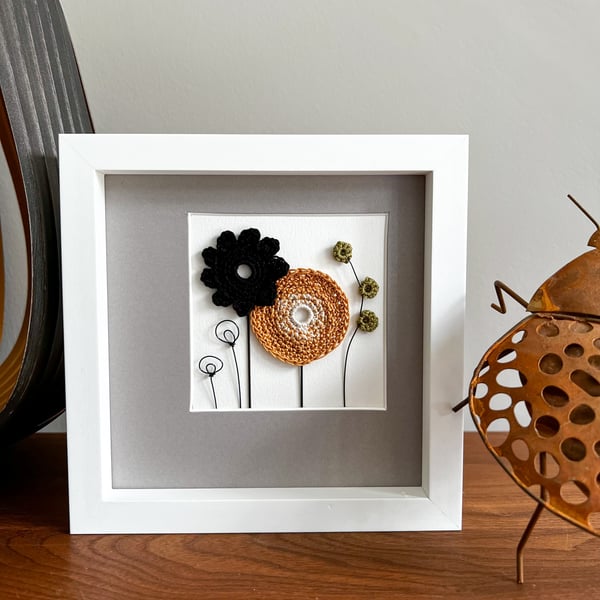 Framed Flowers - Black, Caramel & Olive