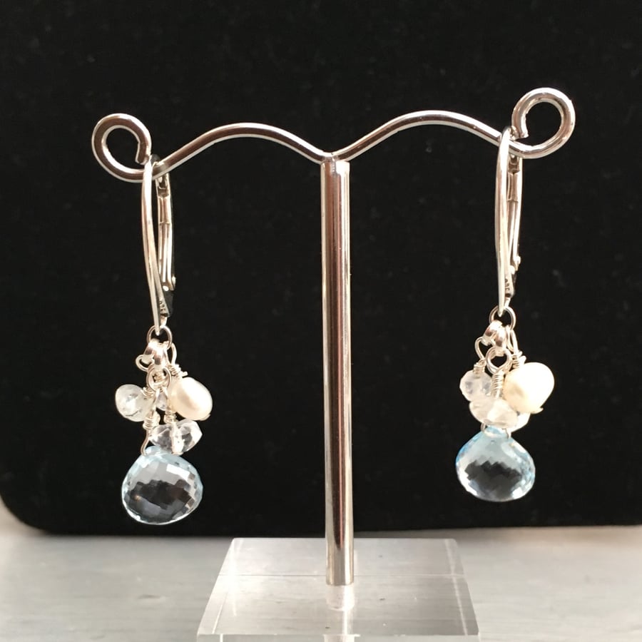 Aquamarine and Silver Lever Arch Earrings