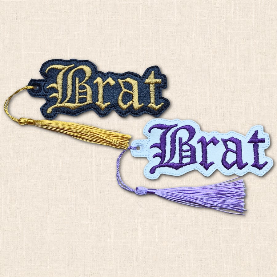 Brat Bookmark - Funny Embroidered Faux Leather Book Accessory