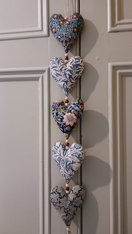 Hanging Heart Decoration - William Morris Fabrics Blue