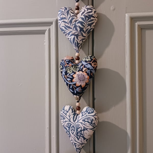 Hanging Heart Decoration - William Morris Fabrics Blue