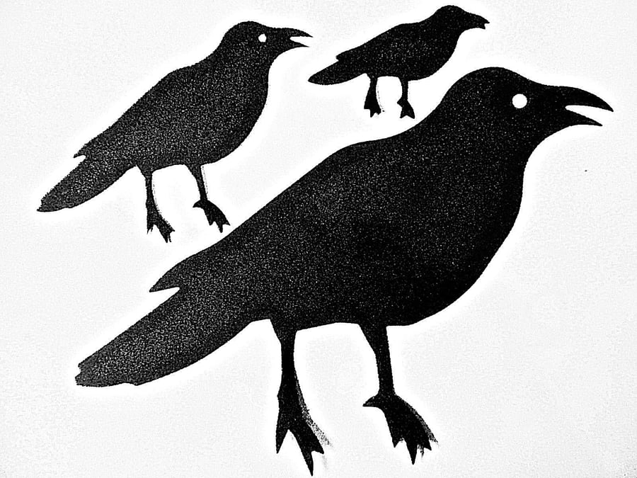 6 x Black Raven Crow Die Cuts. Silhouettes Hallowe'en Card Topper