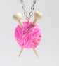 Pink & Gold Knitter's Necklace - Yarn and needles