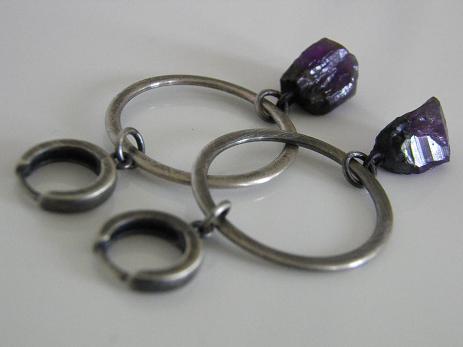 Silver Amethyst Earrings Electroformed