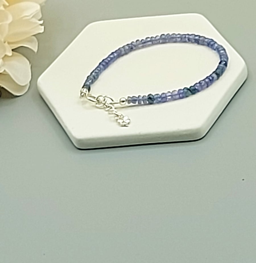 DAINTY TANZANITE GEMSTONE BEADED BRACELET, MINIMALIST BLUE BEADED BRACELET