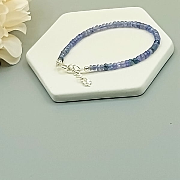 DAINTY TANZANITE GEMSTONE BEADED BRACELET, MINIMALIST BLUE BEADED BRACELET