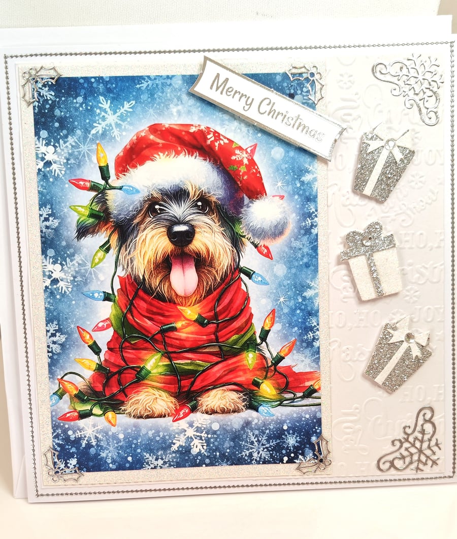 Cute Handmade Dog in Xmas Lights 3D Holiday Greeting Card