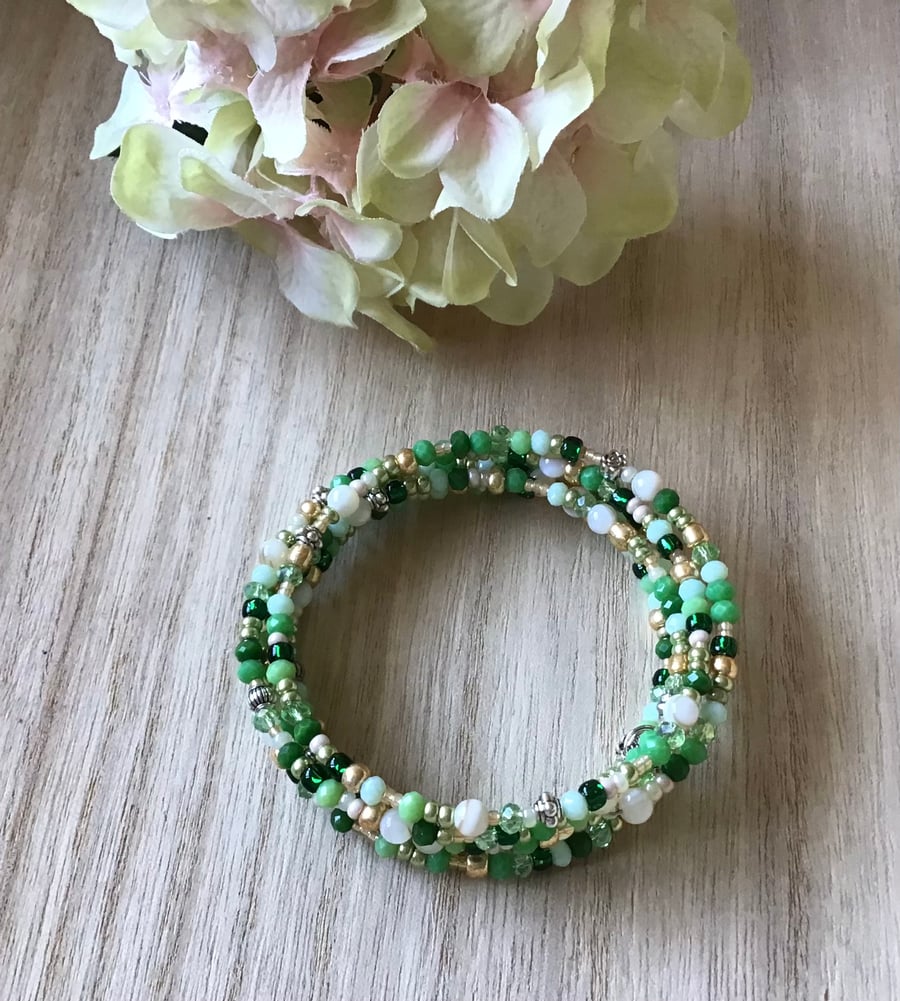 Spring Greens Multi-Wrap Stacking Beaded Bracelet