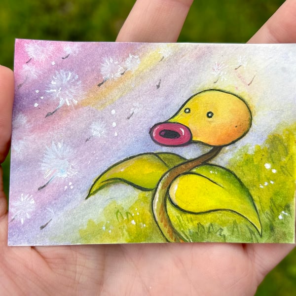 ACEO painting — Pokémon card (Bellsprout) art from 1999 edition