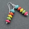 Drop Earrings Rondelle Beads with Silver Spacer Beads on Silver Plated Wires