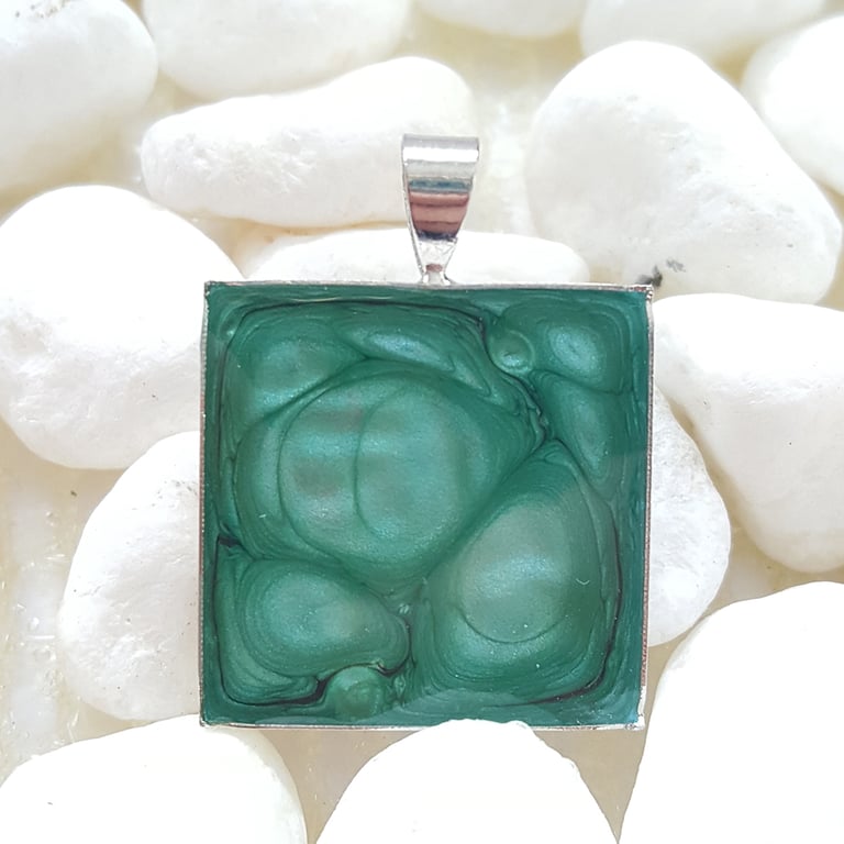 Hand Painted Turquoise Resin Pendant Necklace - Unique Design