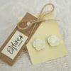 White Flower Cabochon Stud Earrings