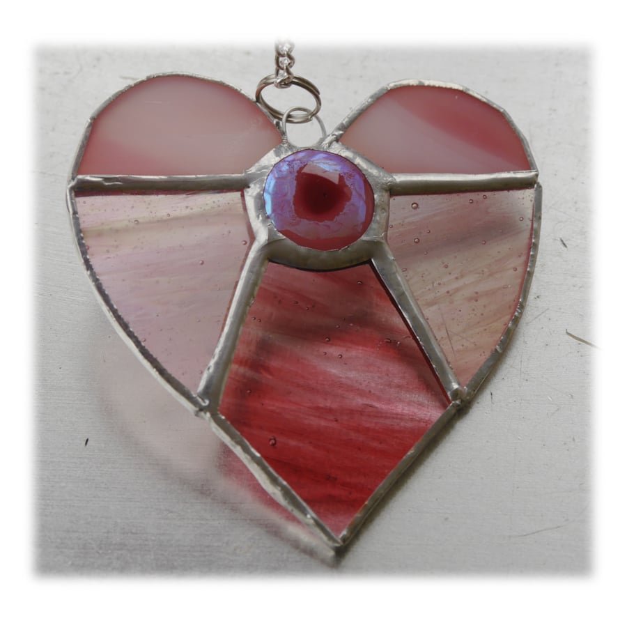 SOLD Pink Jewel Heart Stained Glass Suncatcher 002
