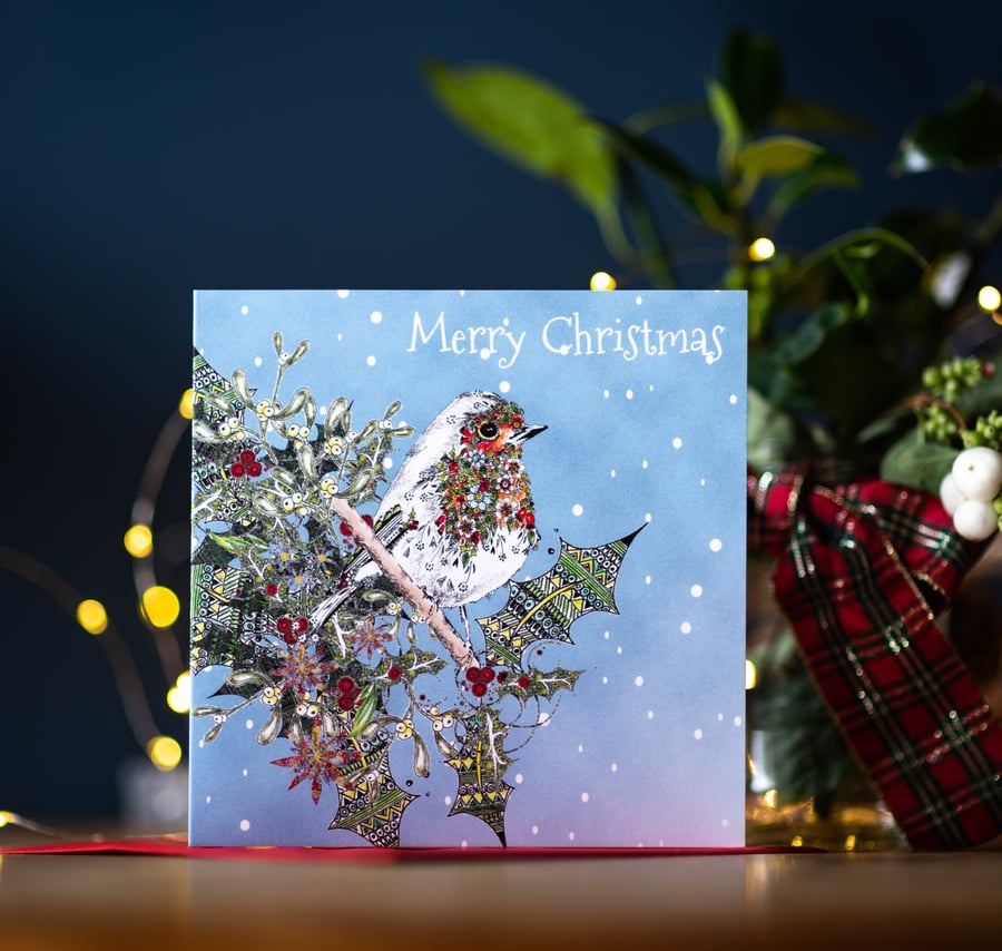 Christmas Beautful winter Robin festive single Greeting card