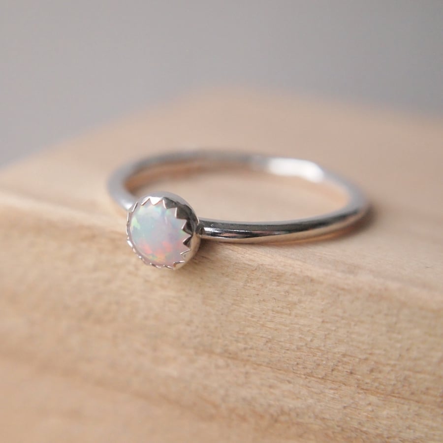 Lab Opal and Silver Gemstone Ring