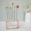 Clay and Button Flower Garden in a Wood Block 'Be a Wildflower'