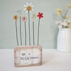 Clay and Button Flower Garden in a Wood Block 'Be a Wildflower'