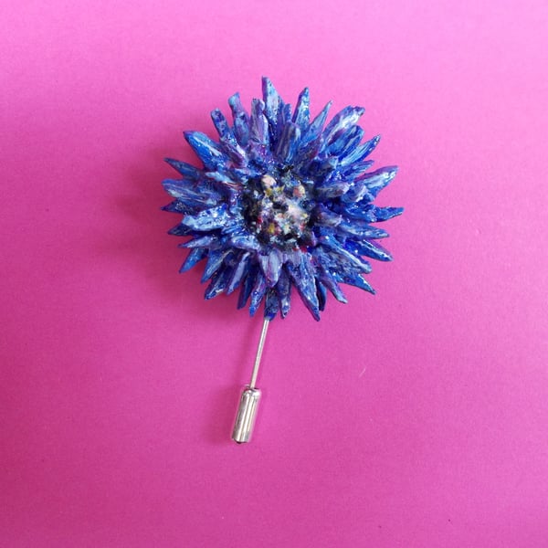 CORNFLOWER PIN 3D Blue Wedding Lapel Flower Brooch Corsage HANDMADE HAND PAINTED