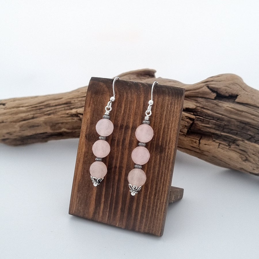 Rose Quartz and Sterling Silver Bead Earrings