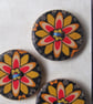 5 Medium Painted Black Flower Wooden Craft Buttons - Image 2