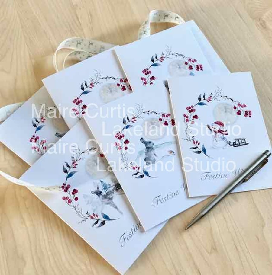 Berry Wreath Scene A6 Christmas Cards, pack of 6 with envelopes