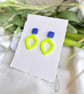 Neon Lime Yellow & Cobalt Blue Geometric Statement Earrings - Image 5