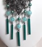 Upcycled Ornate Antique Silver Tone Buckle Boho Necklace-Turquoise - Image 3