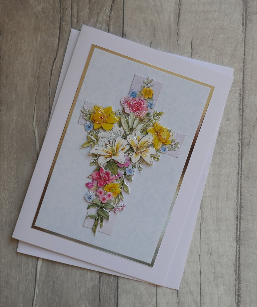 Spring Flowers on Cross - Easter Card