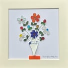 Handmade Sea Glass Floral Picture - Framed 8x8 Multi-Color Pottery Shard Vase Ar