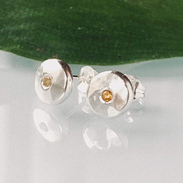 Recycled Handmade Sterling Silver Citrine Stud earrings