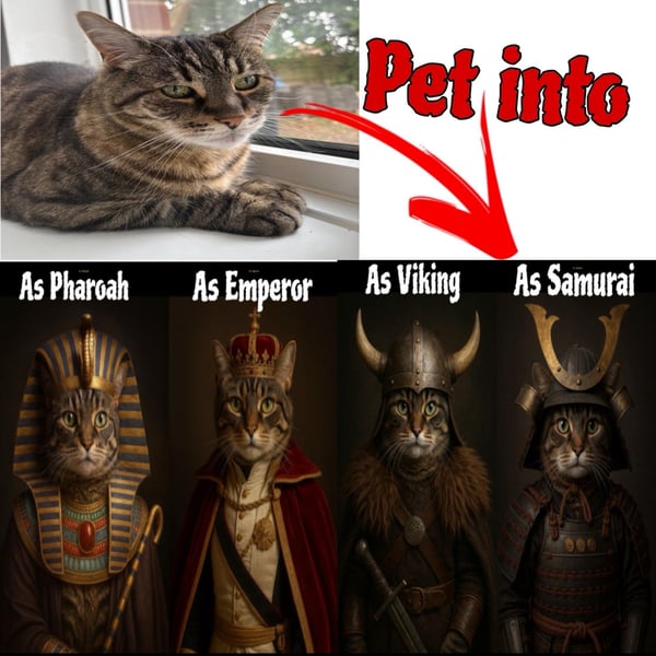 Custom Pet Portrait – Pharaoh Emperor Viking Samurai – A4 Glossy Print