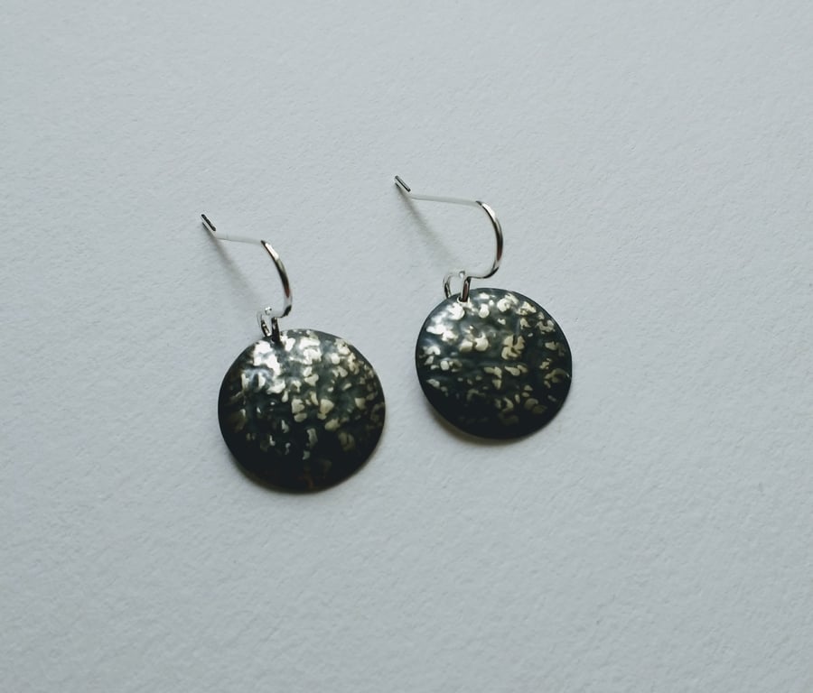 Sterling Silver Blackwave Round Domed Earrings, Oxidised