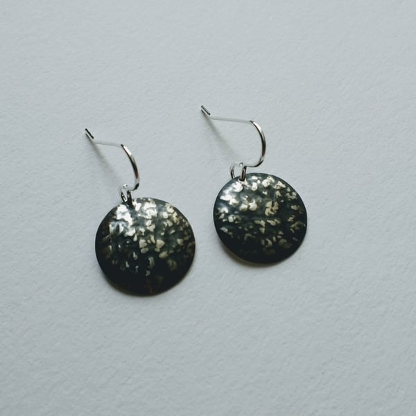 Sterling Silver Blackwave Round Domed Earrings, Oxidised