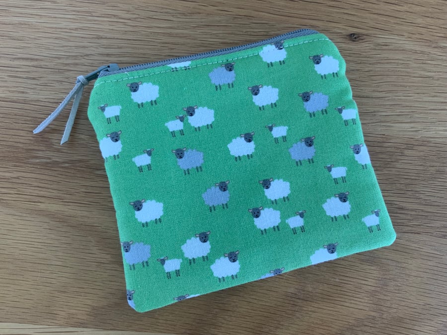 Fabric Coin Purse, Money Pouch, Zipped Purse, Purse, Card Holder, Sheep
