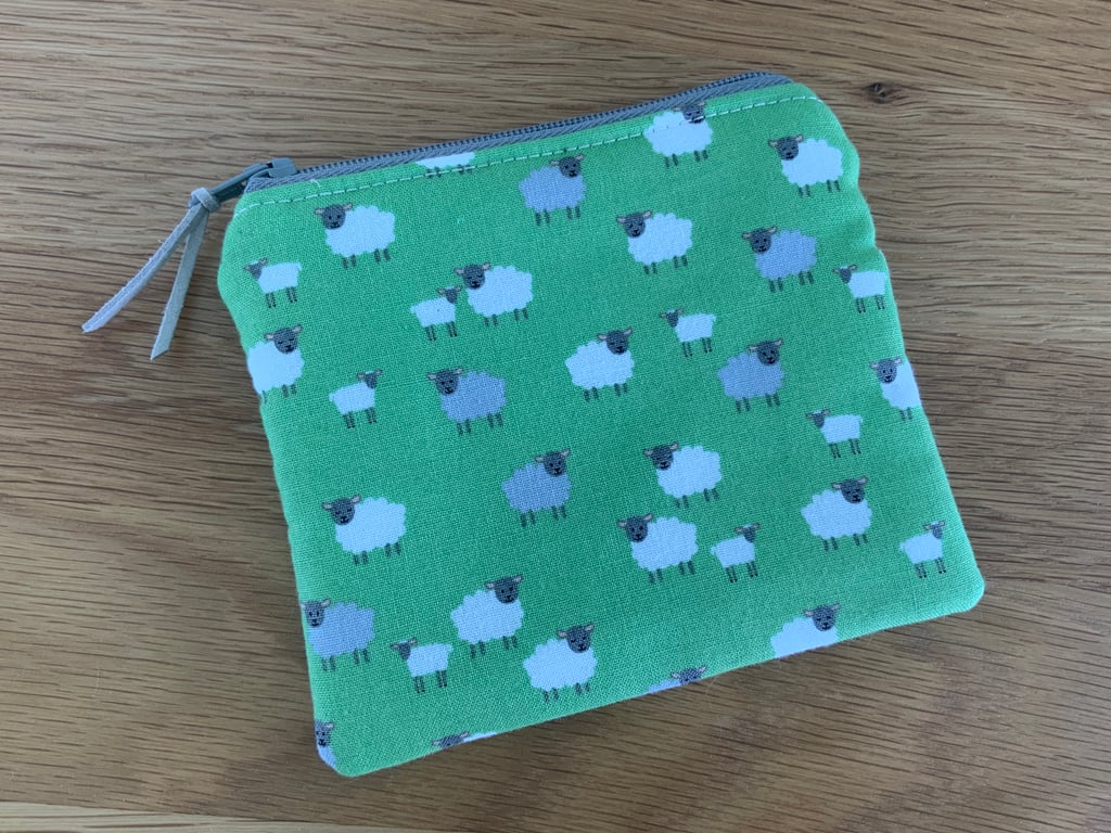 Fabric Coin Purse, Money Pouch, Zipped Purse, Purse, Card Holder, Sheep