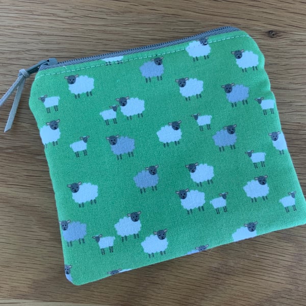 Fabric Coin Purse, Money Pouch, Zipped Purse, Purse, Card Holder, Sheep