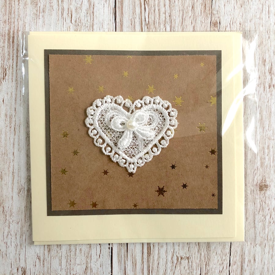 Handmade birthday or Mother’s Day or Valentines card lace heart gingerbread star