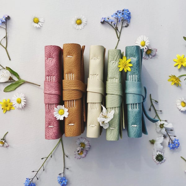 Mini Leather Journal - Rainbow Colours - A7 Blank or Lined Pocket Notebook 4 x 3