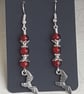 Vampire Bat Earrings - Silver tones and red beads. - Image 3