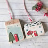 Set of 2 Wooden Hand Painted House Hanging Decorations