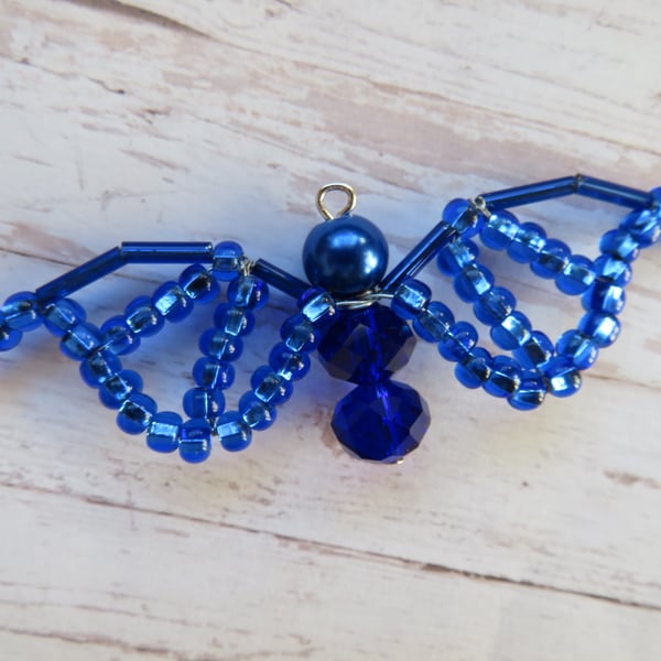 Cobalt Sapphire Blue Beaded Crystal Bat Gift Costume Embellishment Halloween