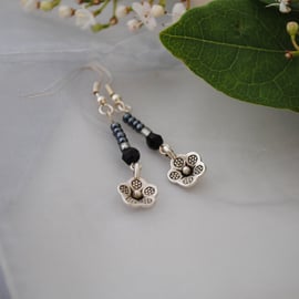Black & silver flower earrings