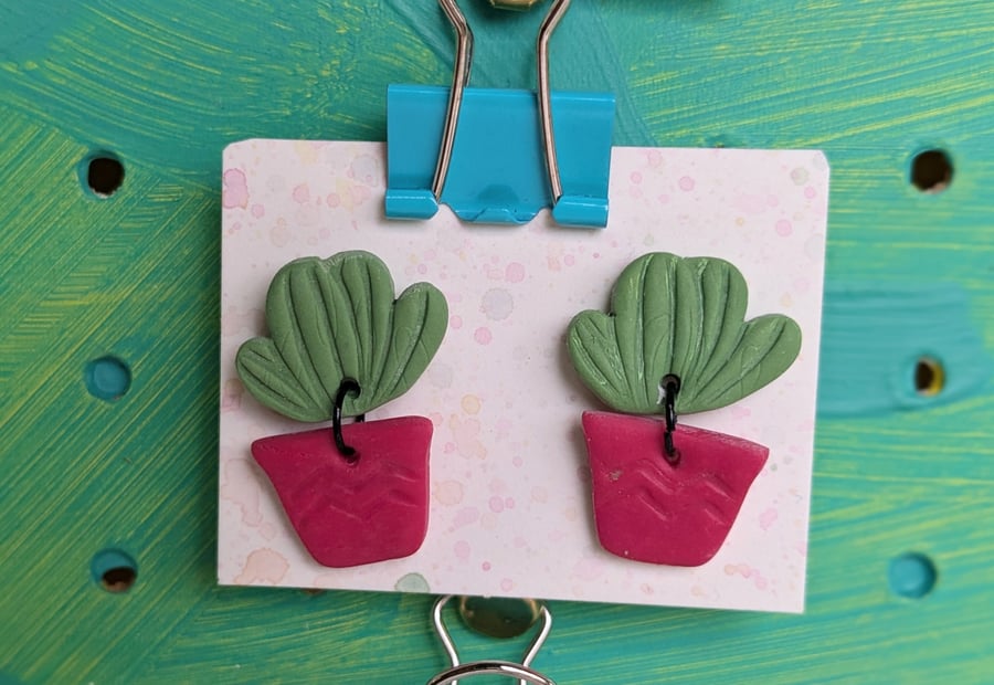 Catcus polymer clay dangly earrings - plant lover gift