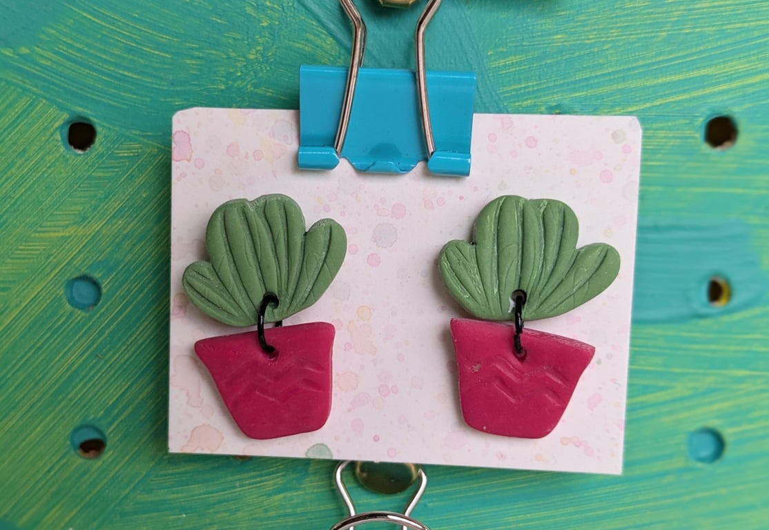 Catcus polymer clay dangly earrings - plant lover gift
