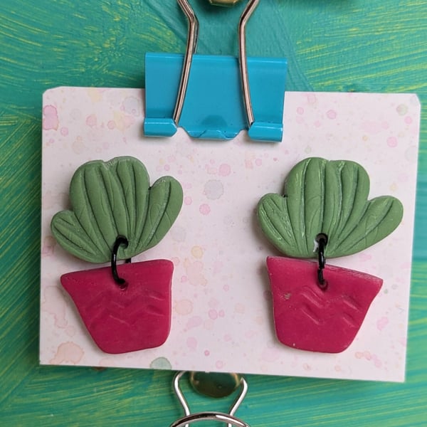 Catcus polymer clay dangly earrings - plant lover gift